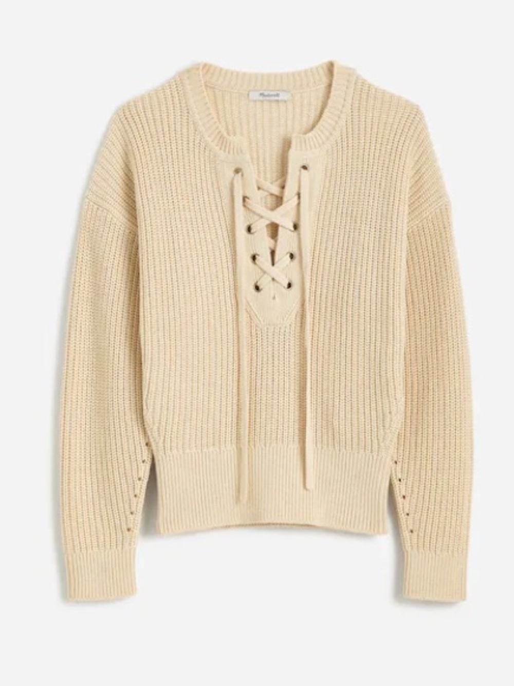 MOVING SALE | NWT Madewell Ribbed Lace-Up Sweater in Vintage Linen, Size XXL